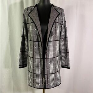Anne Klein Black & Burgundy Houndstooth Plaid Long Sleeve Open Front Cardigan